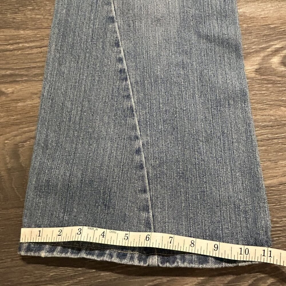Be Good Size Large Patchwork Embroidered Denim Distressed Flare Jeans Y2K 00s - Picture 9 of 13